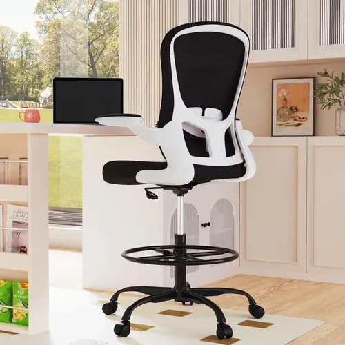 Silla de dibujo para escritorio de pie, silla ergonómica ejecutiva para computadora, silla de oficina alta con reposabrazos abatibles, anillo
