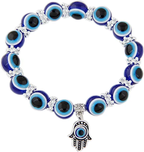 Miniatura 2 de Juego de pulseras elásticas de cuentas de cristal turco contra el mal de ojo, amuleto de protección de hebras de cristal, amuleto de Fátima Hamsa