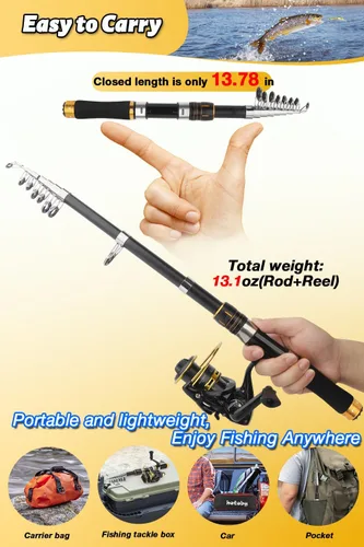 Miniatura 4 de Fishing Pole Combo Set, 6.89ft Fishing Rod and Reel Combo, Carbon Fiber Telescopic Fishing Rod Kit with Spinning Reel, Fishing Pliers, Lip Gripper
