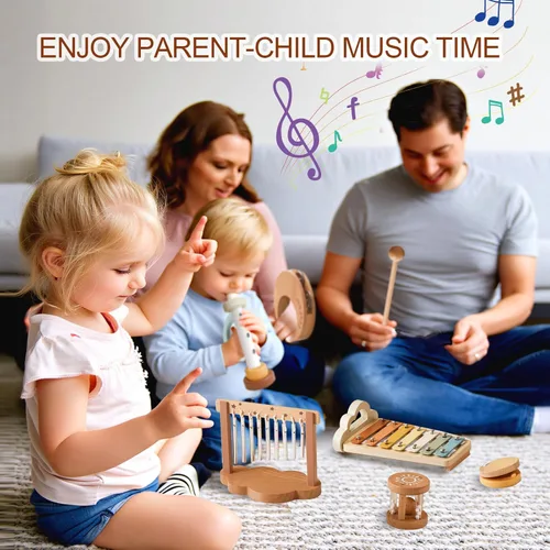Miniatura 5 de Instrumentos musicales Montessori para bebés, juguetes musicales de percusión de madera y xilófono para niños pequeños, juguetes sensoriales