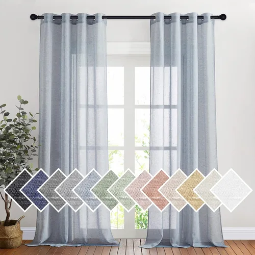 Miniatura 91 de NICETOWN Cortinas de lino traslúcidas con textura de lino de 84 pulgadas de largo, con ojales semitraslúcidos, tratamientos de ventana, privacidad