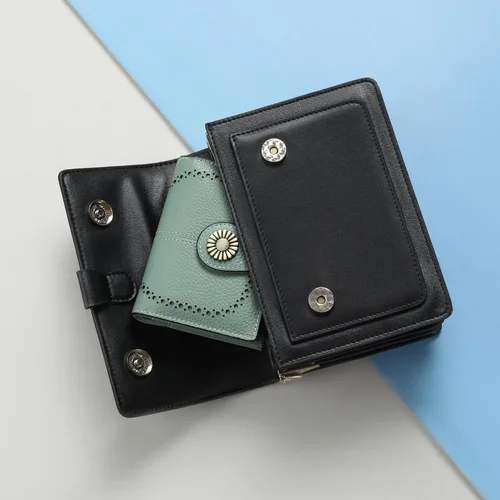 Miniatura 21 de SENDEFN - Billetera pequeña de piel auténtica para mujer, diseño plegable con ventana para tarjeta de identificación