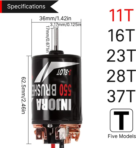 Miniatura 6 de INJORA 550 Motor cepillado impermeable de 3 ranuras 11T 0.669 in motor de eje largo para escala 1/10 RC Car Crawler Truck Buggy Axial SCX10 AXI03007