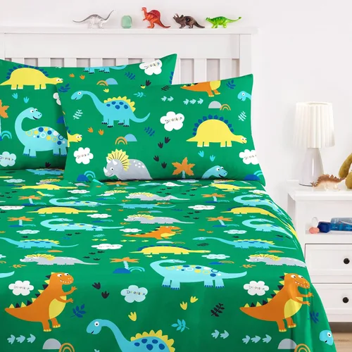 Miniatura 7 de Wake In Cloud - Sábanas de dinosaurio para niños, 100% algodón, juego de sábanas de 4 piezas para niños, lindo estampado colorido de dibujos Azul
