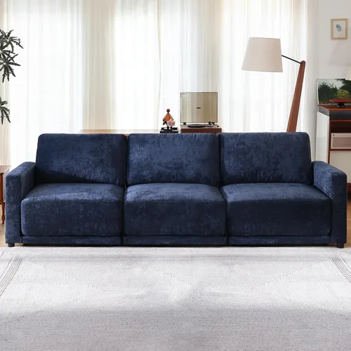 Miniatura 9 de Sofá modular de 79 pulgadas para sala de estar pequeña, sofá moderno en forma de L con otomana, juego de sofá de felpilla de 3 piezas para muebles