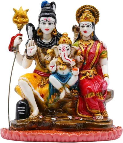 Vedic Charya - Ídolo Shiv Parivar de 8 pulgadas | Hecho a mano de poliresina Shiva Parvati y estatua del Señor Ganesha escultura de Dios para templo