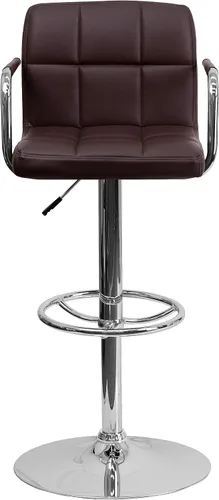 Miniatura 13 de Flash Furniture Taburete de bar de altura ajustable de vinilo acolchado gris contemporáneo con brazos y base cromada