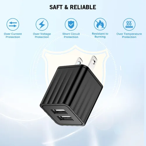 Miniatura 3 de Cargador de iPhone de 10 pies, bloque de carga rápida para iPhone de doble puerto USB, adaptador de enchufe de pared de 2 paquetes y cable de carga