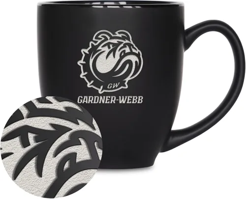 Miniatura 111 de Rico Industries - Taza de cerámica mate negra con grabado láser estándar de 15oz para NCAA (escuelas T & U) - Para bebidas calientes o frías