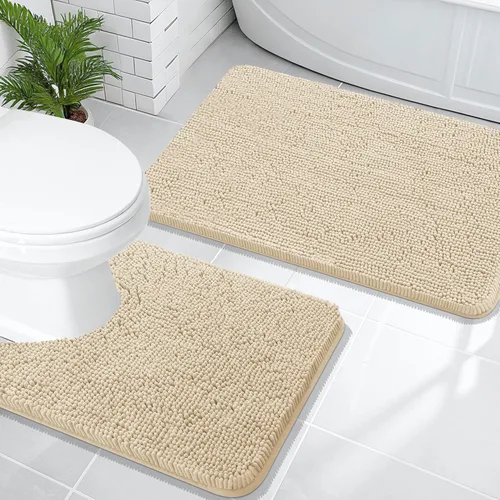 Miniatura 63 de OLANLY Juego de alfombras de baño de 2 piezas, alfombras de baño de chenilla suave y absorbente y alfombra de contorno en forma de U para inodoro