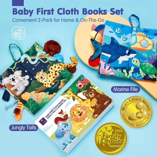 Miniatura 2 de hahaland Juguetes para bebés de 0 a 6 meses, libros arrugados para bebés, paquete de 2, tela suave, sensación al tacto, libro para bebés de 6 a 12