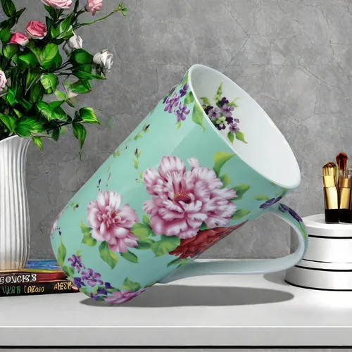 Miniatura 7 de Tazas de café lindas de 13 onzas para mujer, tazas de café con diseño floral de porcelana de hueso, tazas de té para mamá, mujeres, regalos