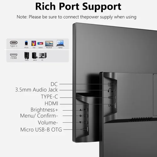 Miniatura 8 de Monitor portátil grande de 21.5 pulgadas para laptop, FHD 1080P 75Hz VESA compatible con USB-C HDMI, extensor de computadora para trabajar