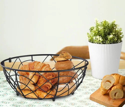 Miniatura 4 de Buruis Cesta de frutas con colgador de plátanos, contenedor de frutas con diseño moderno de pájaros, cesta de mesa creativa para encimera de cocina