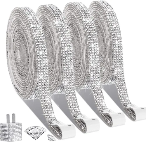 Miniatura 15 de 4 rollos de cinta autoadhesiva con diamantes de imitación y cristal Bling con tiras adhesivas de 2 mm para manualidades, bodas, cumpleaños, fiestas