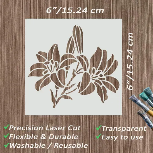 Miniatura 2 de Lily Stencil - Plantillas de flores para pintar en madera, lienzo, papel, tela, pared, muebles, plantillas para manualidades, reutilizables