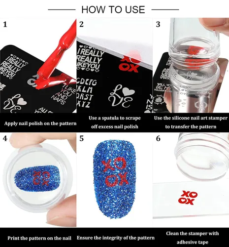 Miniatura 7 de KAAGEE 5 sellos de uñas para el día de San Valentín con raspador de sellos, estampado de placa de corazón de amor, plantillas románticas, plantilla