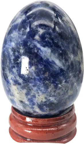 Miniatura 6 de Fekuar Figura de huevo de piedra, cristal curativo pulido, escultura de esfera con soporte de madera, obsidiana negra natural, 1.8 pulgadas