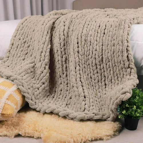 Miniatura 18 de Carriediosa Manta de Punto Grueso 50" x 60", 100% Hecha a Mano, Grande con Hilo de Felpilla en Bucle, Mantas Suaves y Esponjosas para Sofá, Cama