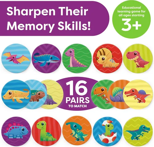 Miniatura 2 de Momo & Nashi Juguetes de dinosaurio para niños de 3 a 5 años, juego de memoria de 32 piezas de dinosaurios para niños, juguetes educativos