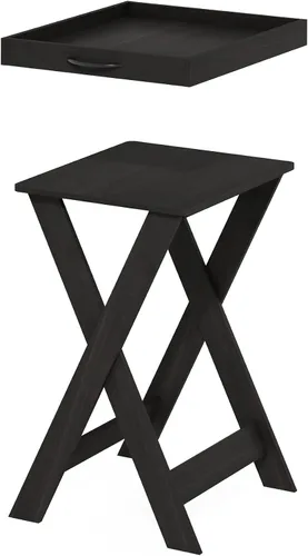 Miniatura 6 de Furinno Mesa auxiliar moderna y sencilla, mesa auxiliar cuadrada de 2 niveles con estante inferior abierto y patas en X, mesita de noche Espresso