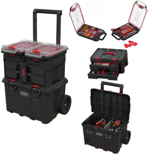 Miniatura 16 de Keter Stack-n-Roll Organizador Modular de Herramientas para Almacenamiento en Garaje y Bricolaje, Sistema de Caja de Herramientas Rodante de Resina