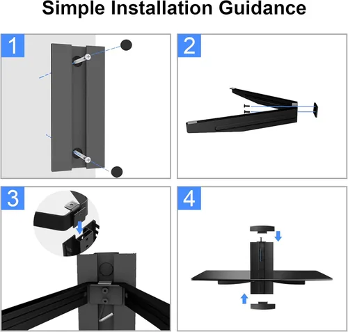 Miniatura 8 de suptek Estante flotante de vidrio, estante multimedia de 1 nivel para accesorios de TV, soporte de montaje en pared negro plano, capacidad