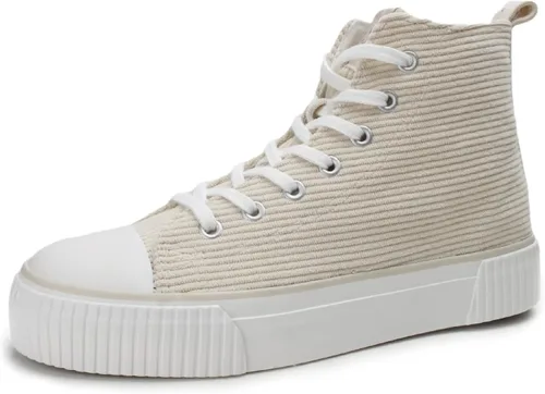 PepStep Women's Fashion Platform High Top Sneakers, Cute Corduroy or Faux Lamb's Fur UpperMemory Foam Insole,Trendy Slim Shoe Lace
