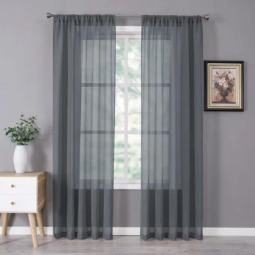 Miniatura 38 de Tollpiz - Juego de 2 paneles de cortinas de velo traslúcidas para media ventana, cortas, con textura de lino y bolsillo para cortinero, filtran