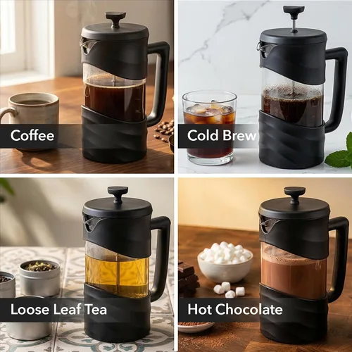 Miniatura 4 de OVENTE Cafetera de Prensa Francesa de 12 Onzas con Vidrio de Borosilicato Resistente al Calor y Sistema de Filtración de 4 Niveles de Acero