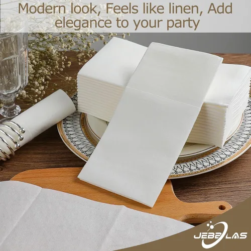 Miniatura 5 de JEBBLAS Servilletas desechables tipo tela, bolsillo integrado para cubiertos, para bodas, fiestas, lino y servilleta blanca, preplegada para Paquete