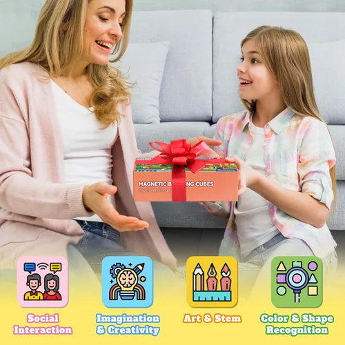 Miniatura 7 de Juego de 65 bloques magnéticos, bloques de construcción magnéticos de 1" con ojos de juguete y bolsa de almacenamiento para regalos de niños