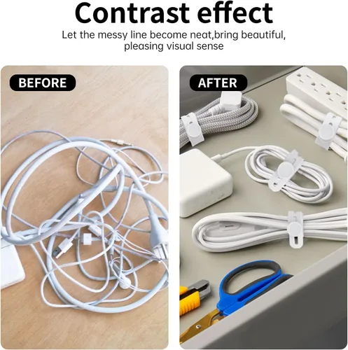 Miniatura 6 de Oligei 25 bridas de silicona para cables, reutilizables, de alta elasticidad para cables eléctricos, organizador de cables para auriculares