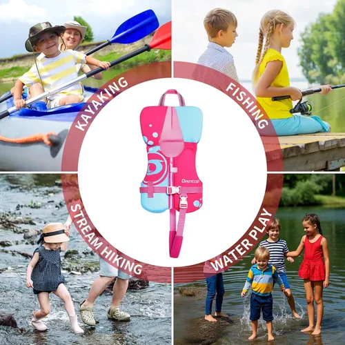 Miniatura 7 de Owntop Chaleco de natación para niños pequeños, chaqueta flotante, ayuda de natación para niños de 20-30-40-50 libras con correas de seguridad azul