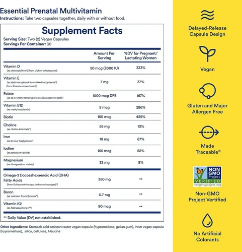 Miniatura 3 de Ritual Multivitamínico Prenatal Esencial para Mujeres: Folato y Colina para Soporte del Tubo Neural, Omega-3 DHA para el Desarrollo del Cerebro