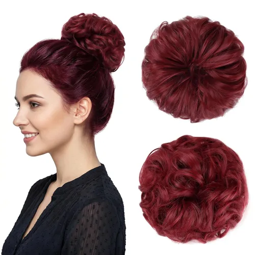 Miniatura 16 de Moño desordenado grande y desordenado, moño ondulado, rizado, coleteros gruesos, extensiones de cabello para mujeres y niñas, color marrón jengibre