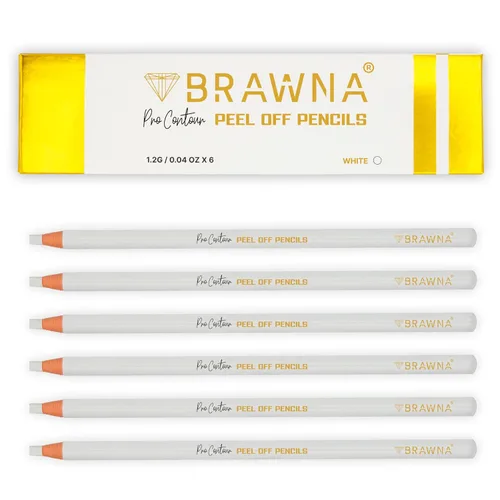 Brawna Paquete de 6 lápices de cejas Pro Peel Off para mapeo de labios y cejas, suministros de microblading, color blanco