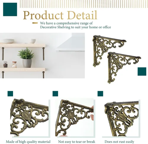 Miniatura 3 de Lounsweer 4 soportes de estante de latón antiguo resistentes de 8 pulgadas para montaje en la pared, accesorios flotantes decorativos para cocina
