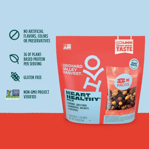 Miniatura 5 de Orchard Valley Harvest - Heart Healthy Blend, bolsas de 1 onza (paquete de 8), almendras, arándanos, nueces y garbanzos, sin gluten, sin OMG, sin