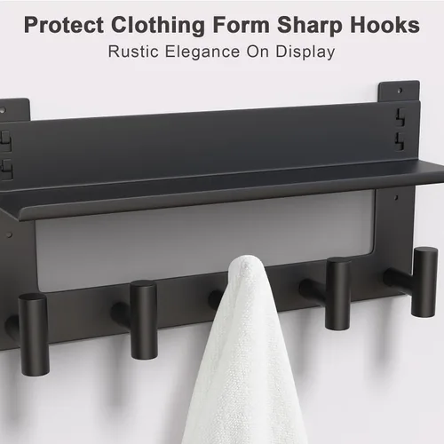 Miniatura 8 de VAEHOLD Perchero de pared con ganchos de pared con ganchos de pared superior e inferior doble estante de entrada con 5 ganchos de acero inoxidable