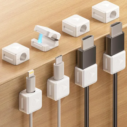Miniatura 10 de Clips magnéticos para cables [bloqueo 1s], organizador de cables adhesivos para mesita de noche, paquete de 6 clips de gestión de cables