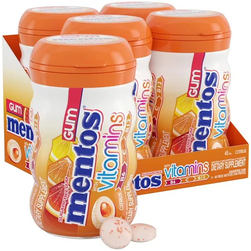 Miniatura 13 de Mentos Goma de mascar de vitaminas, goma de mascar sin azúcar con vitaminas y edulcorante de xilitol, bayas, botella de 45 unidades, 6 botellas