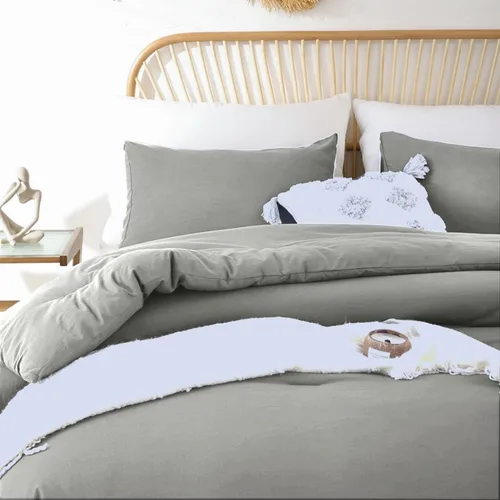 Miniatura 2 de SDIII - Juego de edredón de 3 piezas gris tamaño Queen con 2 fundas de almohada, juego de ropa de cama suave de microfibra cepillada gris para Gris