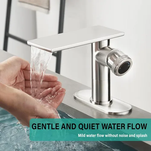 Miniatura 2 de becola Grifo Moderno de Lavabo de Baño, Grifo de Fregadero de Níquel Cepillado, Mezclador de Cuenco de Agua Fría y Caliente de Un Solo Orificio