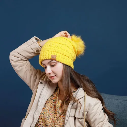 Miniatura 4 de REDESS - Gorro de invierno con pompón y forro polar para mujer, grueso, diseño de calavera