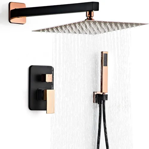 Miniatura 9 de Juego de grifo de ducha con boquilla de bañera, sistema de ducha de lluvia de níquel cepillado completo montado en la pared para baño con cabezal
