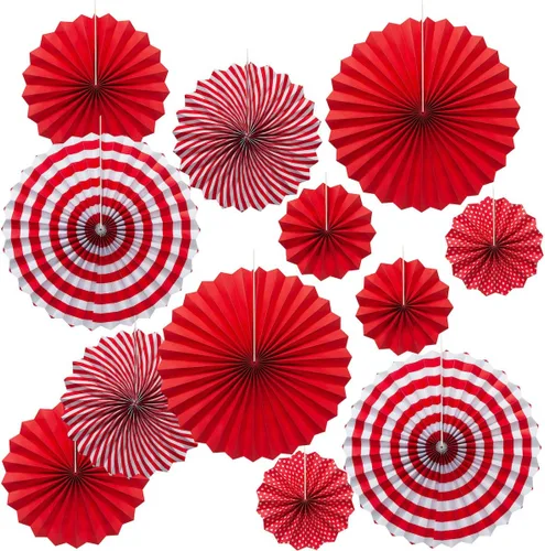 Miniatura 10 de ONUPGO Paper Fans - Juego de abanicos de papel para colgar en fiestas, color negro, 12 unidades, decoración de fiesta mexicana, pancarta colgante