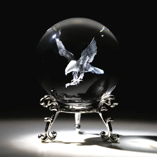 Miniatura 7 de HDCRYSTALGIFTS Bola de cristal 3D con soporte - 60 mm Escultura de zorro de nueve colas tallada con láser de vidrio Esfera completa artística Bola