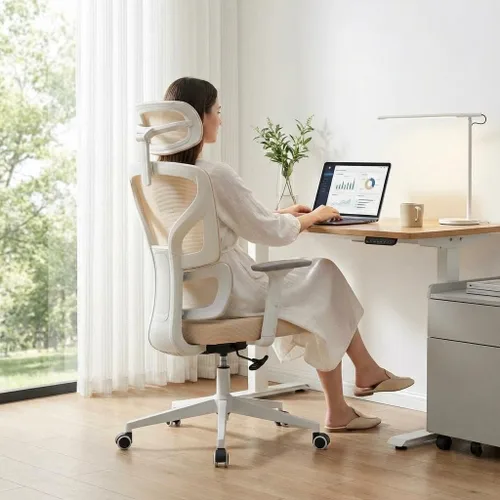 Miniatura 11 de Silla de oficina ergonómica con soporte lumbar ajustable, silla de escritorio de oficina en casa, cómoda silla de juegos de malla con reposabrazos