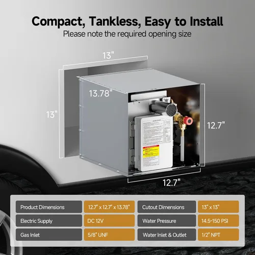 Miniatura 4 de KINGRVER KINGRVER XT48 - Calentador de agua sin tanque, agua caliente instantánea bajo demanda, 12 V CC, control remoto con cable, ajuste compacto